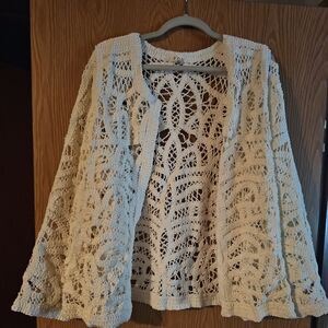 POL Cream Crochet Women's Cardigan One Size